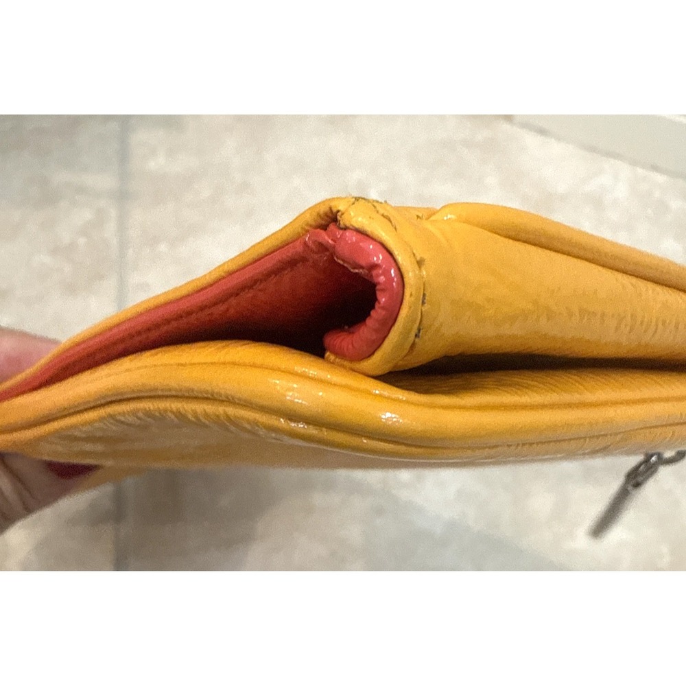 Hobo International Yellow Patent Leather Purse Clutch Preppy Colorful 6x13x1 - Picture 11 of 12